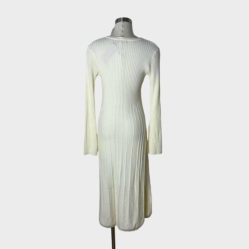 Nasty Gal Cream Ribbed V-Neck Midi Dress - Picture 6 of 15